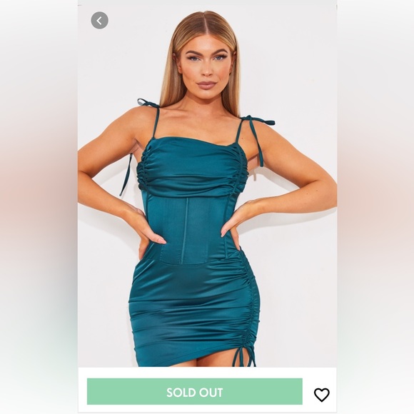 Selling my Pretty Little Thing green cowl neck corset dress. NWT. UK size 8 - Picture 1 of 8